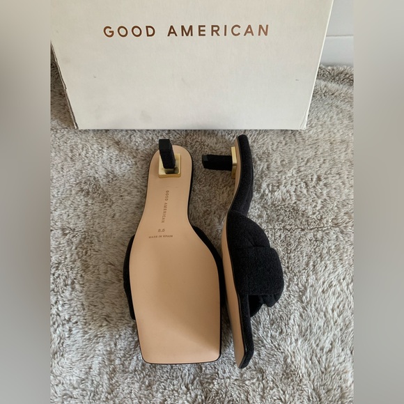 NEW Good American Terry Kickstand Black Low Heel Slides Sandals Womens 8.5 - Picture 8 of 10